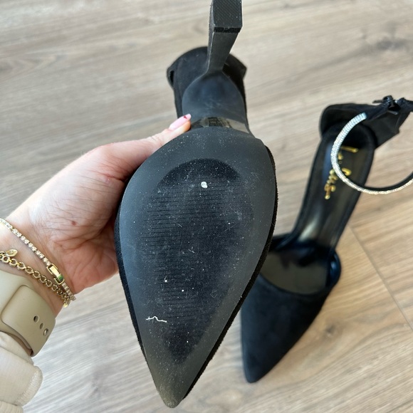 Lulus black heels with embellished strap, size 8.5, worn once - Picture 5 of 5